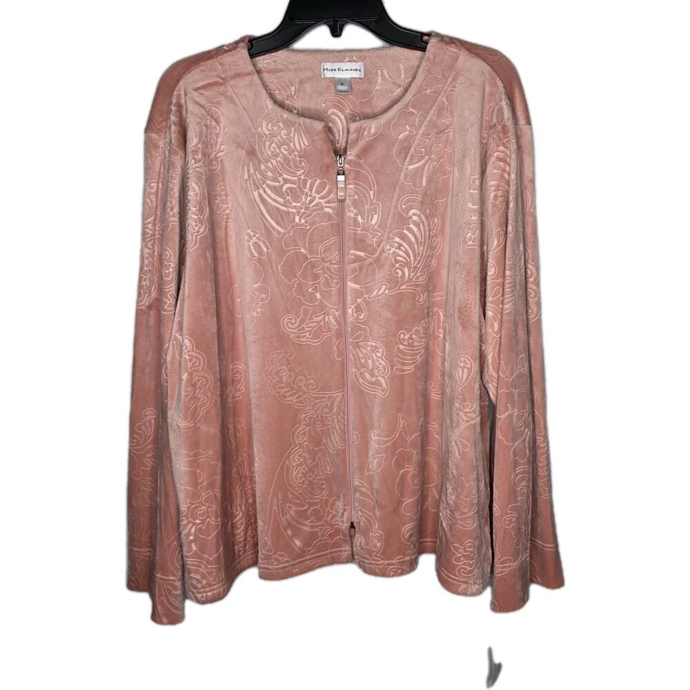 Miss Elaine Womens XL Apricot Velour Soft Long Sleeve Zip Bed Jacket Top Pajama